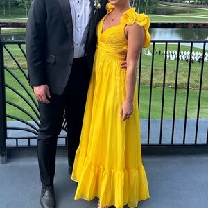Mac Duggal Yellow Tiered Dress